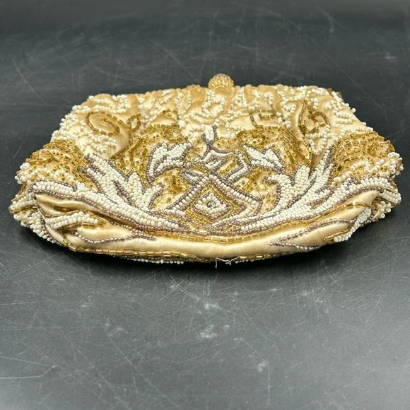 Vintage Gold Beaded purse pearl snap closure France - Picture 6 of 8